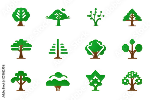 Simple wooden icon set, tree