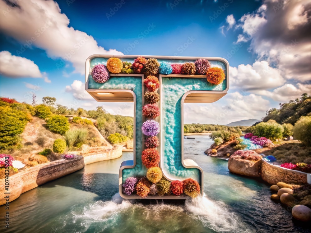 Aerial Photography of Colorful Bubble Letters 'T' in a Vibrant Landscape Setting, Showcasing Playful Art Against Natural Backdrops for Creative Inspiration and Design Projects Aerial Photography of Colorful Bubble Letters 'T' in a Vibrant Landscape Setting, Showcasing Playful Art Against Natural Backdrops for Creative Inspiration and Design Projects