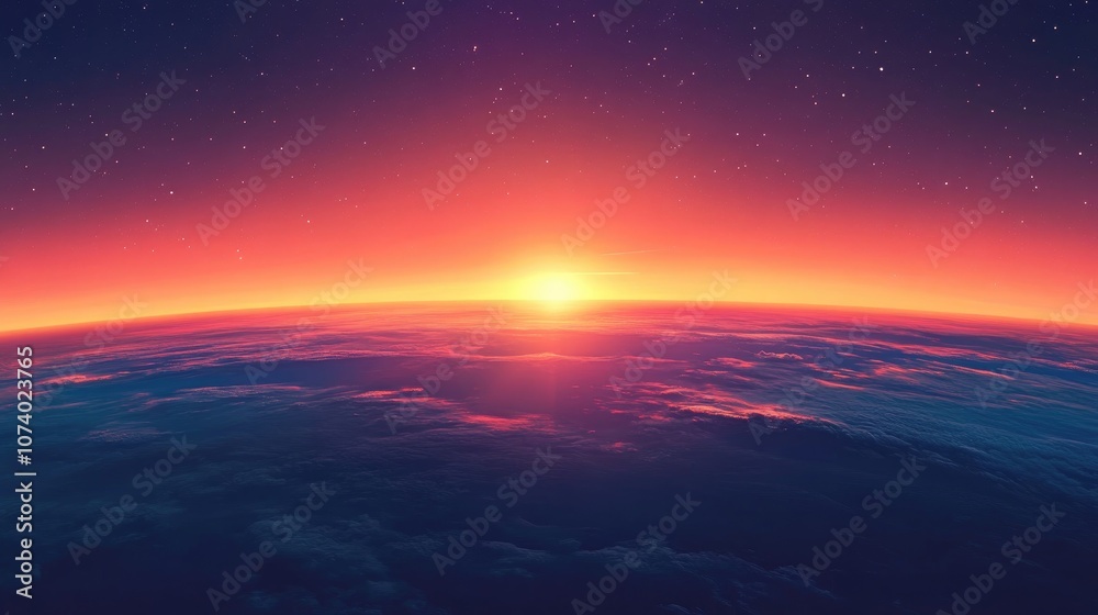 Sunset Over The Earth Abstract Digital Art Space Background Beautiful View Over Horizon At Dusk Illuminated By Light Sunset Over The Earth Abstract Digital Art Space Background Beautiful View Over Horizon At Dusk Illuminated By Light