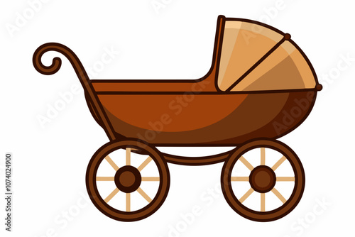  Brown baby carriage isolated on a white background