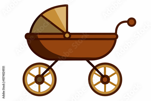  Brown baby carriage isolated on a white background