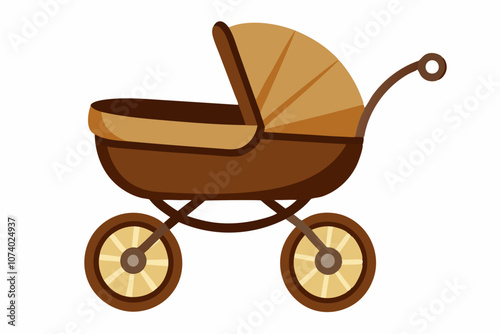  Brown baby carriage isolated on a white background
