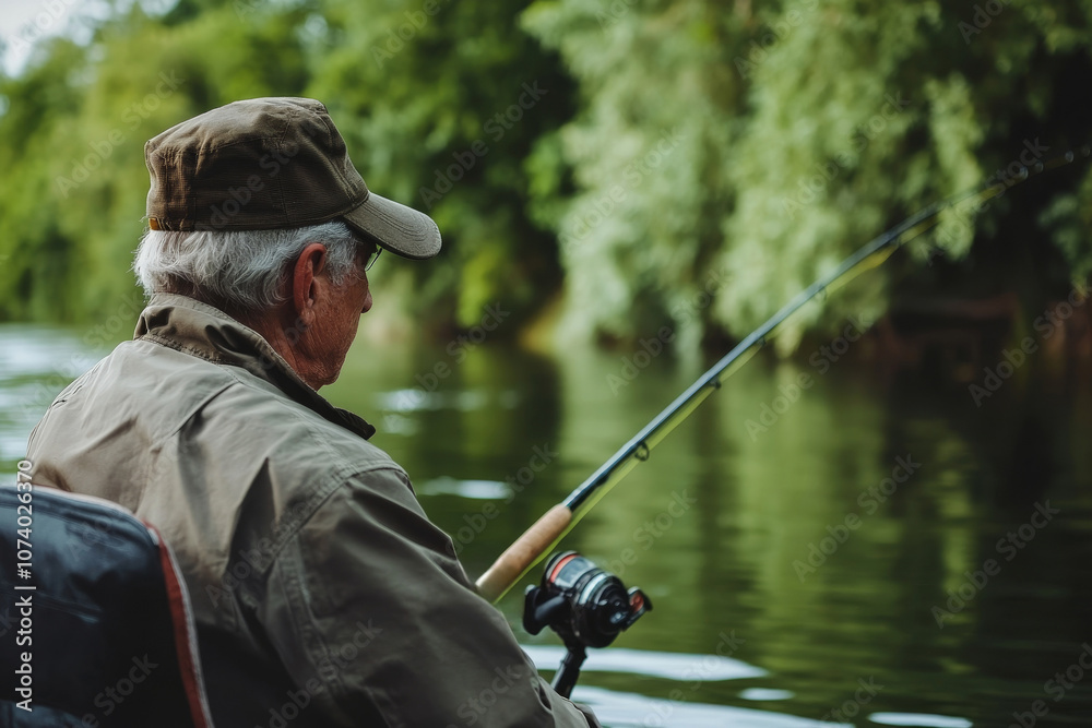 a elderly man fishing on a serene quiet river a elderly man fishing on a serene quiet river