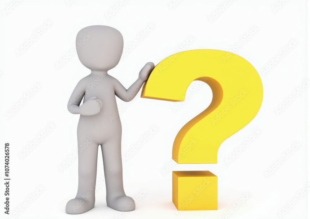 gray man 3d model thoughtful next to him question mark gray man 3d model thoughtful next to him question mark