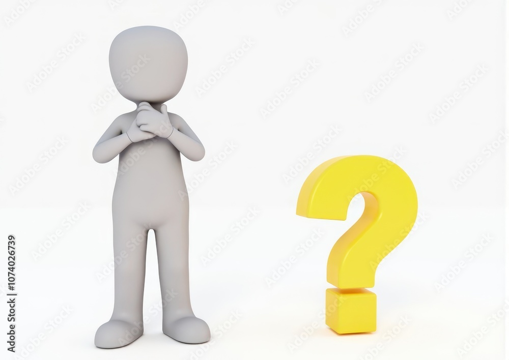 gray man 3d model thoughtful next to him question mark gray man 3d model thoughtful next to him question mark