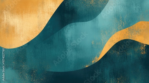 Wallpaper Mural Abstract Painting In Vibrant Turquoise And Gold Showcasing Fluid Shapes And Textures That Evoke Movement And Energy Torontodigital.ca