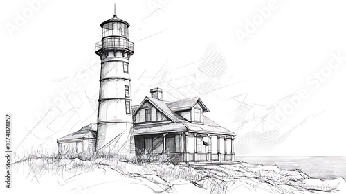 Lighthouse in style pen architecture building beacon