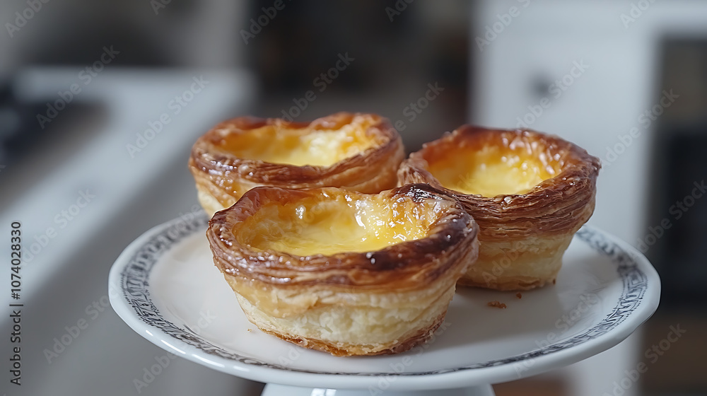 Pastel de Nata, a Portuguese dessert known for its small, crispy puff pastry pastries filled with a creamy egg custard Pastel de Nata, a Portuguese dessert known for its small, crispy puff pastry pastries filled with a creamy egg custard