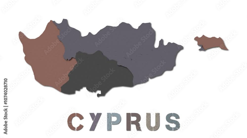 Cyprus map with paper regions. Animated country map growing from regions and title letters falling down. Vibrant 4k animation. Cyprus map with paper regions. Animated country map growing from regions and title letters falling down. Vibrant 4k animation.
