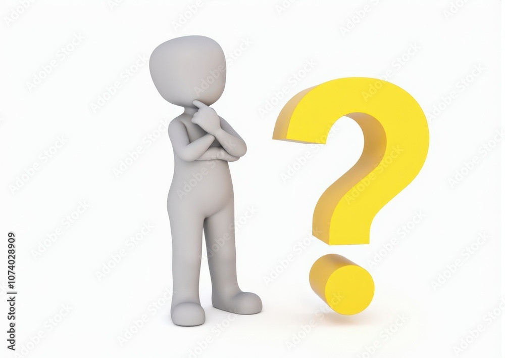 gray man 3d model thoughtful next to him question mark gray man 3d model thoughtful next to him question mark