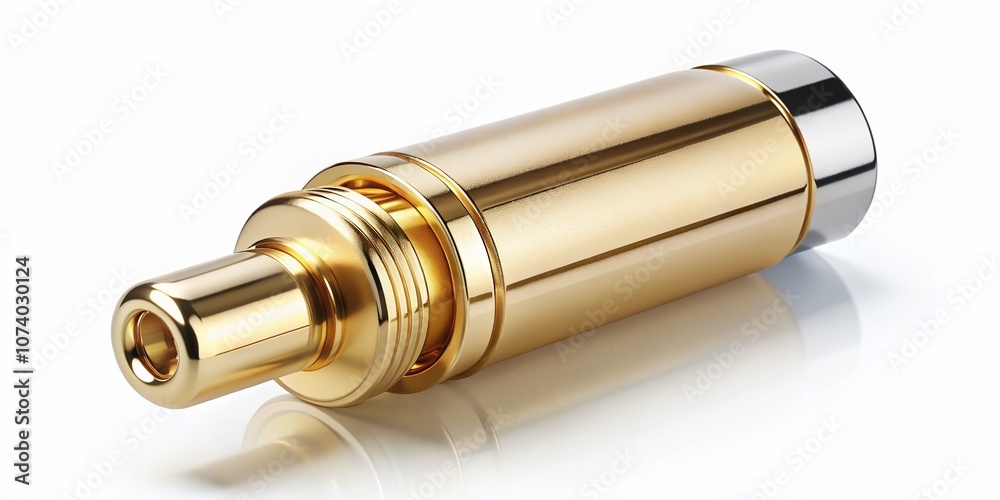 Aerial View of a Stunning Golden Atomizer Isolated Against a Clean Background, Perfect for Beauty and Cosmetic Product Promotions Aerial View of a Stunning Golden Atomizer Isolated Against a Clean Background, Perfect for Beauty and Cosmetic Product Promotions