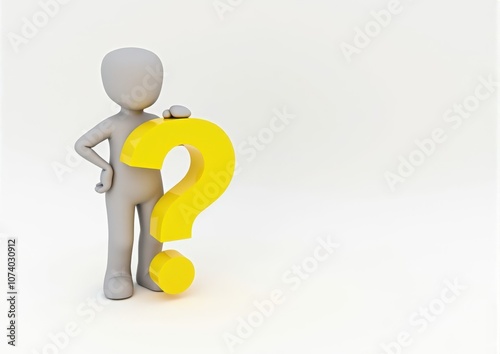 gray man 3d model thoughtful next to him question mark