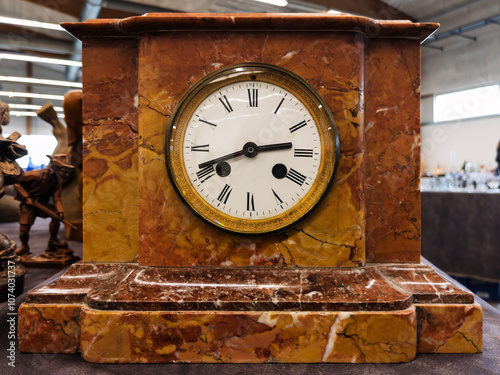 Antique Marble Clock with Roman Numerals and Brass Details