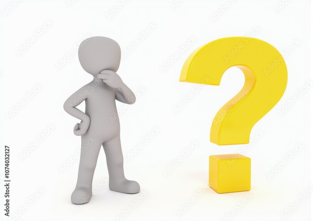 gray man 3d model thoughtful next to him question mark gray man 3d model thoughtful next to him question mark