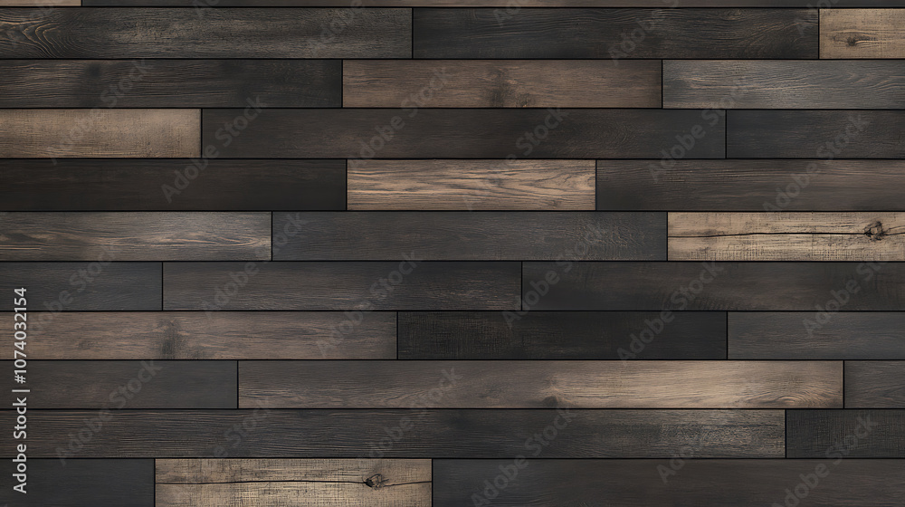 Naklejka premium Empty rustic dark wood floor or wall background with charcoal grey hardwood planks seamless texture