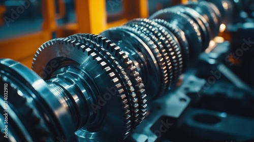 Close-up of Shiny Metallic Gears and Cogs in a Factory