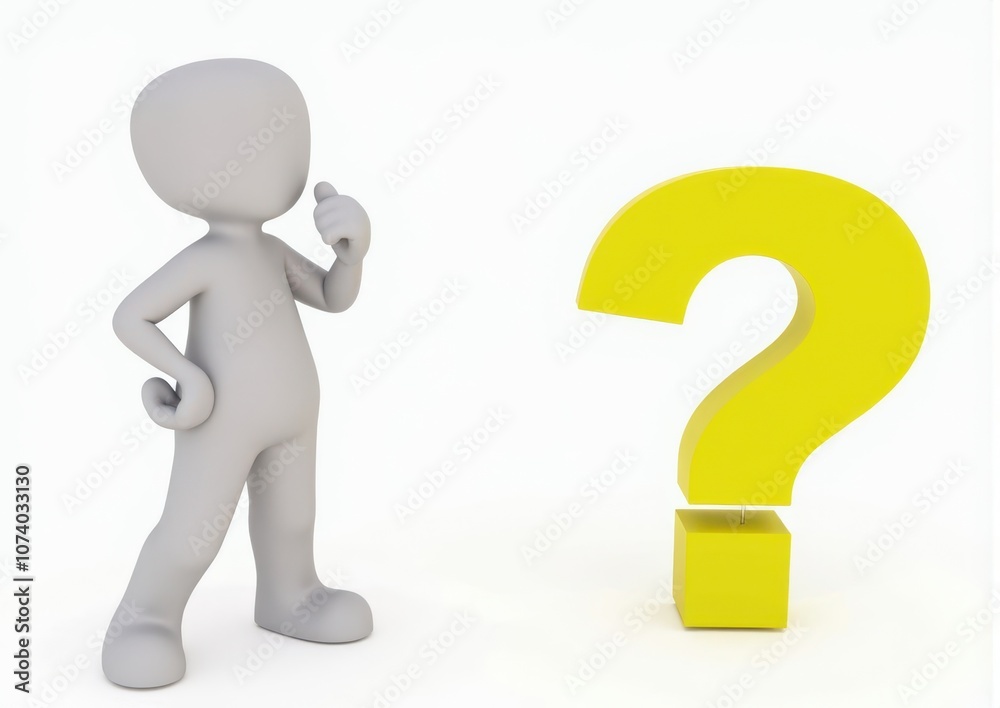 gray man 3d model thoughtful next to him question mark gray man 3d model thoughtful next to him question mark