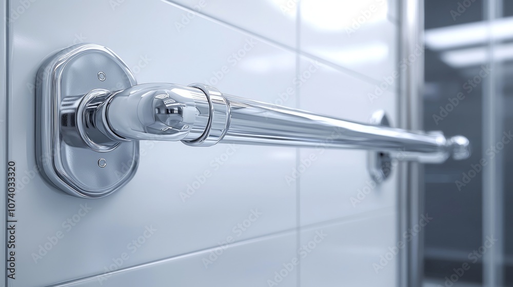 Chrome Grab Bar in Modern Bathroom Setting Chrome Grab Bar in Modern Bathroom Setting