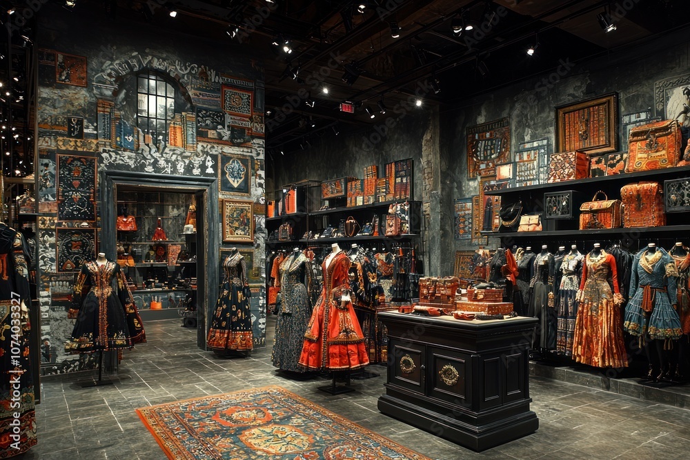 Fototapeta premium A Luxurious Boutique Interior with Ornate Dresses and Decor