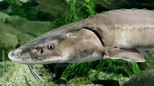 Horizontal video capturing a majestic fish swimming through the water