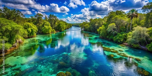 Aerial View of Serene Natural Light Blue Water Surface on a Florida River Showcasing the Beauty of Nature and Tranquility in a Vibrant Landscape