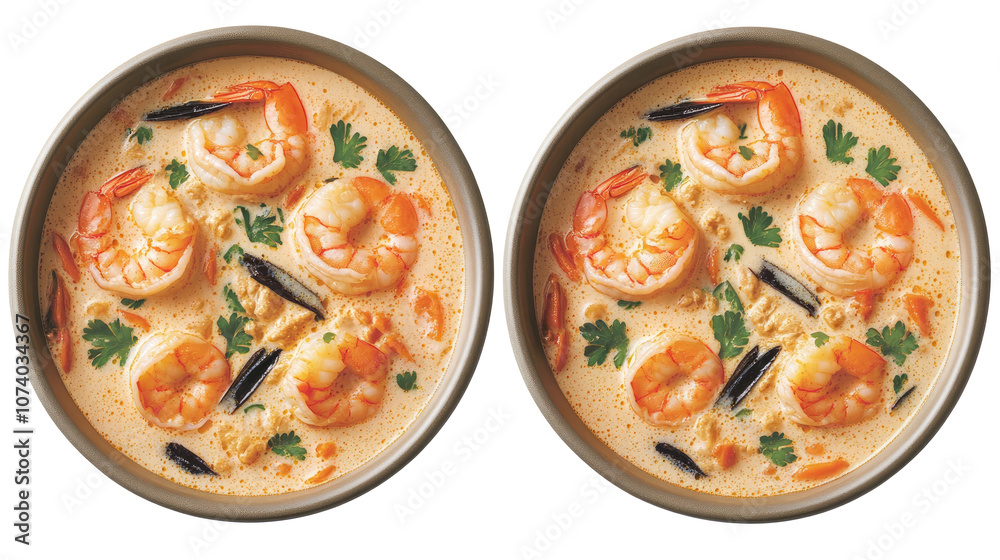 Bowls of Shrimp Tom Yum Soup on a Transparent Background Generative AI