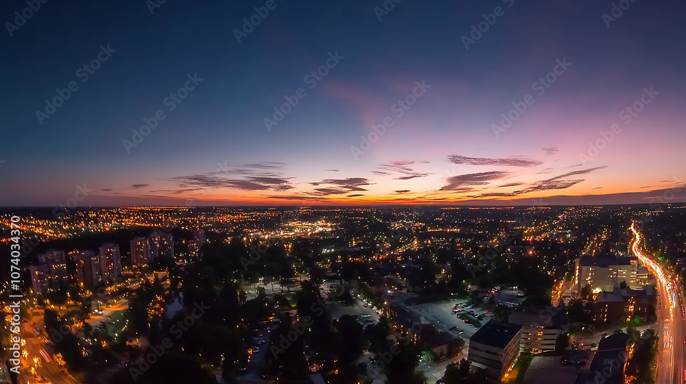 Fototapeta premium Panoramic photo of fireworks over a city, with a long exposure, vibrant colors, night sky, fireworks in the distance