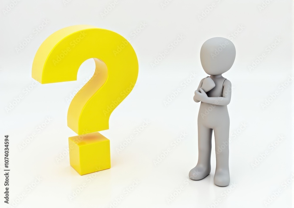 gray man 3d model thoughtful next to him question mark gray man 3d model thoughtful next to him question mark