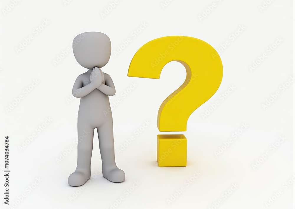 gray man 3d model thoughtful next to him question mark gray man 3d model thoughtful next to him question mark