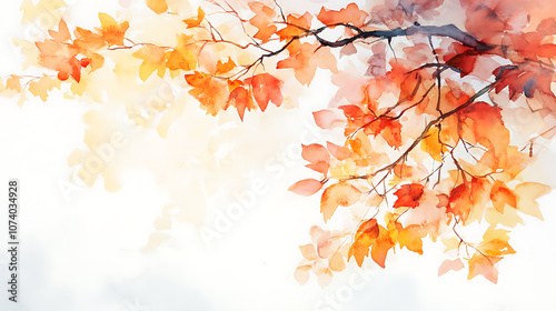 Watercolor autumn foliage, soft pastel colors on white background