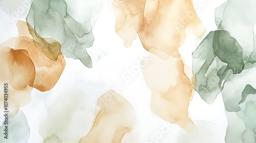 Watercolor painting, white background with simple abstract fall foliage in shades of sage green and rust