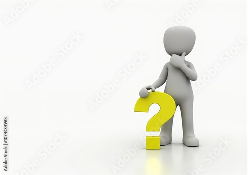 gray man 3d model thoughtful next to him question mark
