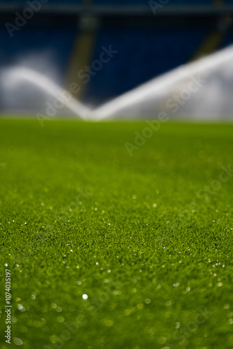 Obraz na płótnie sprinkler | watering the grass on the football pitch - special grass for playing football w salonie
