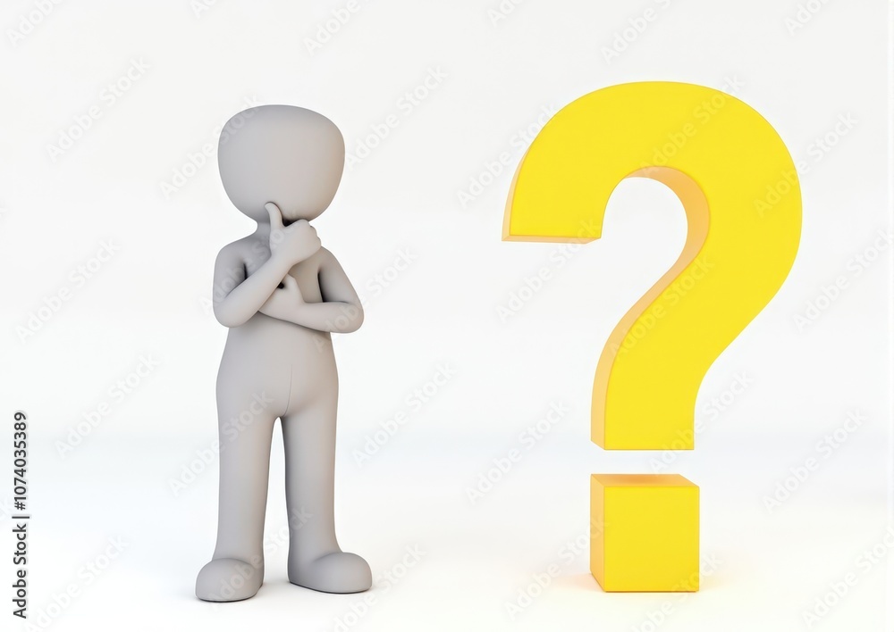 gray man 3d model thoughtful next to him question mark gray man 3d model thoughtful next to him question mark