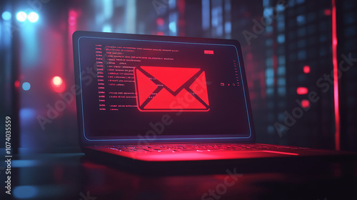 Phishing awareness laptop with red email inbox warning sign cyber security concept illustration
