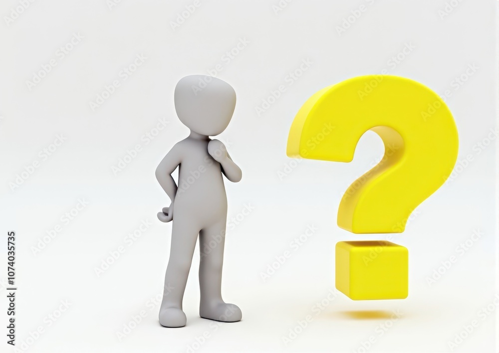 gray man 3d model thoughtful next to him question mark gray man 3d model thoughtful next to him question mark