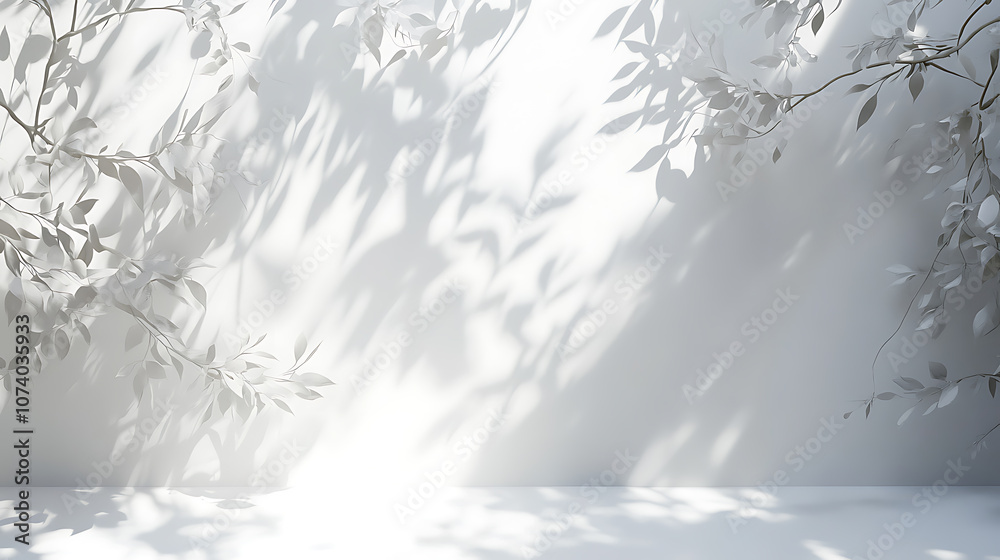 Obraz premium Realistic tree branch shadows overlay on white background 3d render