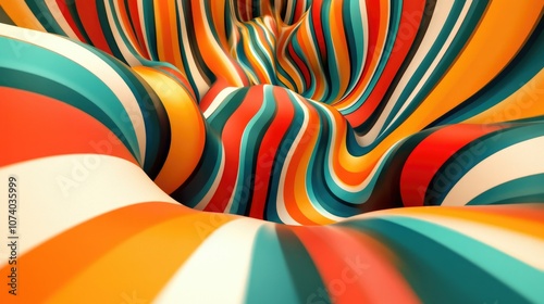 Wallpaper Mural Abstract colorful striped background with 3D wavy lines, swirling and creating a vortex effect. Torontodigital.ca