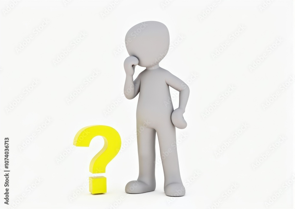 gray man 3d model thoughtful next to him question mark gray man 3d model thoughtful next to him question mark