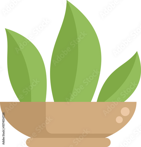 Minimalist illustration featuring green leaves growing from a pot, representing concepts like nature, growth, and well being