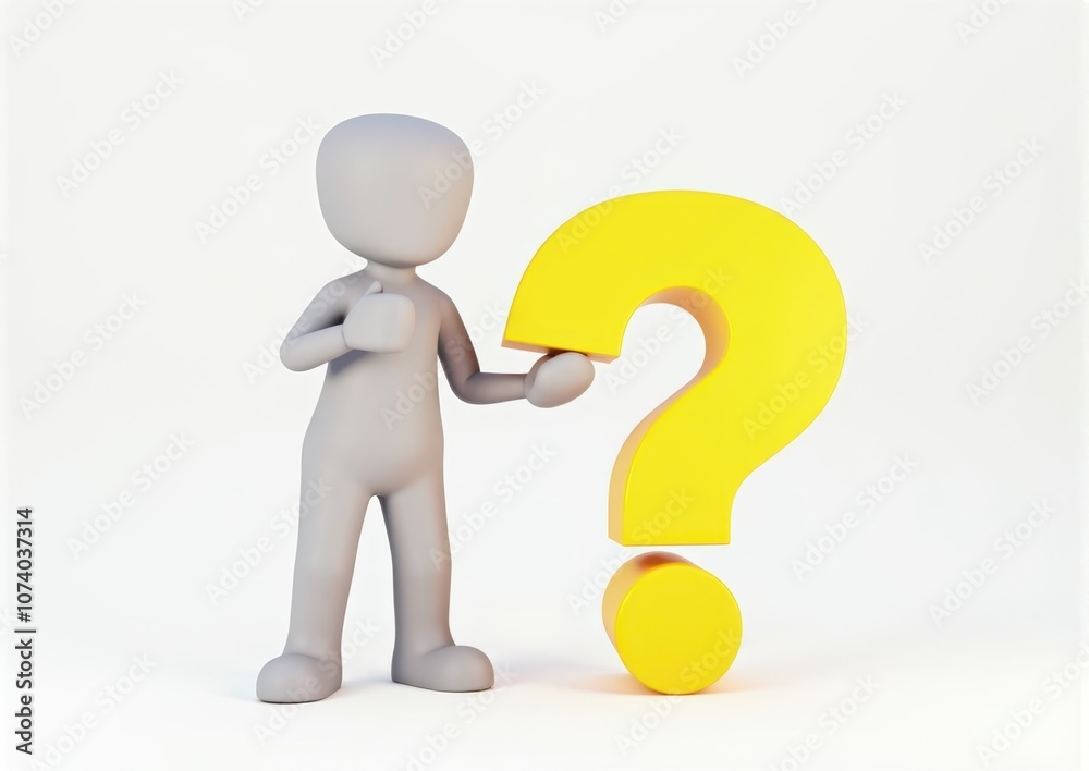 gray man 3d model thoughtful next to him question mark gray man 3d model thoughtful next to him question mark