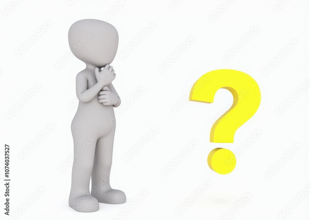 gray man 3d model thoughtful next to him question mark gray man 3d model thoughtful next to him question mark