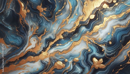 Elegant blue marble texture with gold metallic veins, r luxurious backgrounds and modern decor. photo