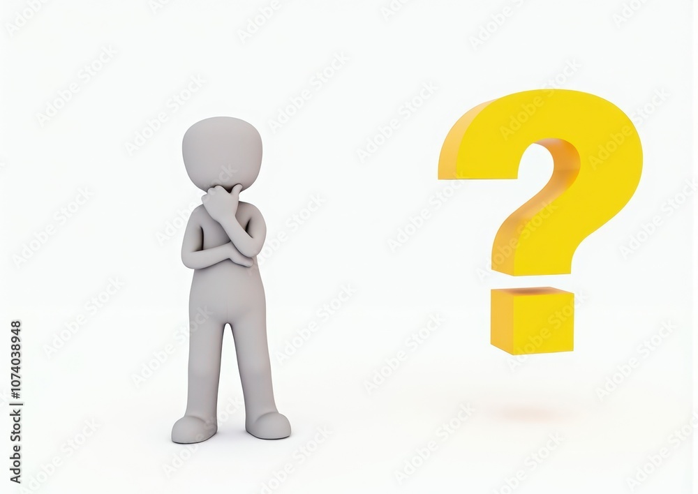 gray man 3d model thoughtful next to him question mark gray man 3d model thoughtful next to him question mark