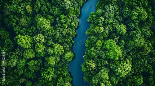 A lush forest with a clear river, symbolizing sustainability analytics and nature impact monitoring, Perfect for illustrating environmental supply chain control and eco-friendly practices