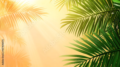 A simple vector illustration of tropical palm leaves on an abstract gradient background, creating a serene and refreshing feel