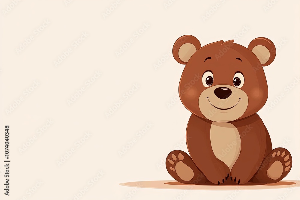 Cute cartoon bear sitting on a light background, smiling joyfully and looking friendly at the viewer Cute cartoon bear sitting on a light background, smiling joyfully and looking friendly at the viewer