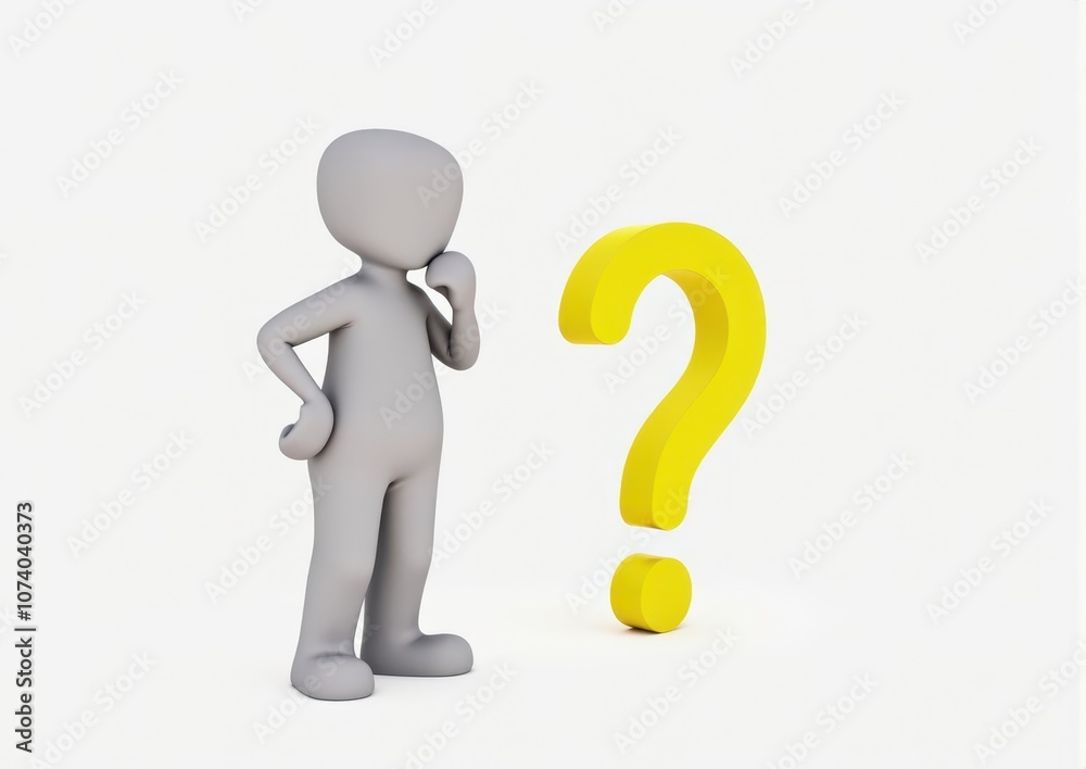 gray man 3d model thoughtful next to him question mark gray man 3d model thoughtful next to him question mark
