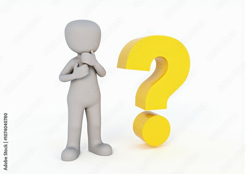 gray man 3d model thoughtful next to him question mark gray man 3d model thoughtful next to him question mark