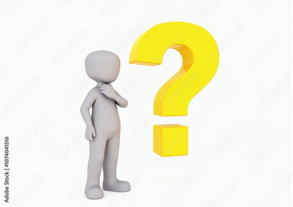 gray man 3d model thoughtful next to him question mark gray man 3d model thoughtful next to him question mark